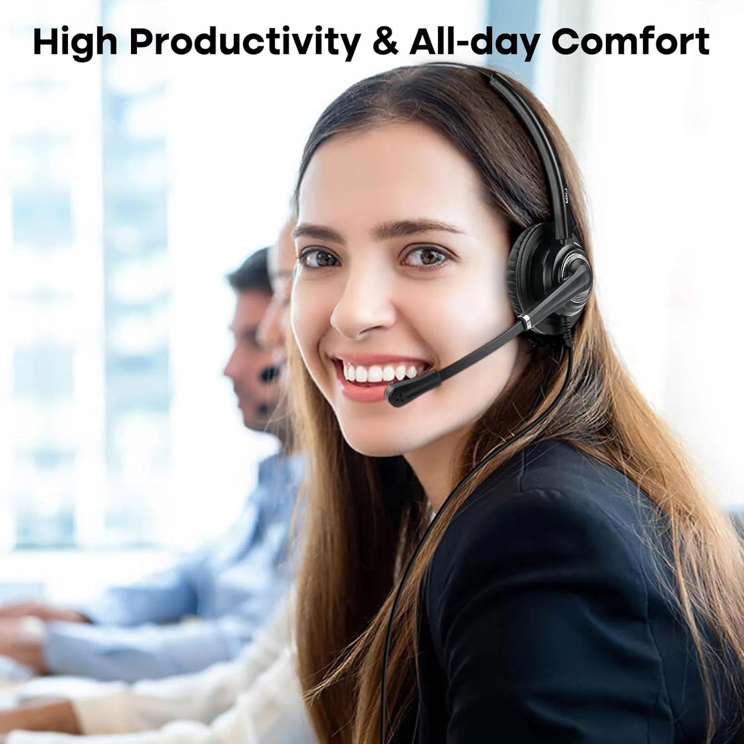 MKJ Telephone Headset with Microphone for Office Phones, Wired Headphone Noise Cancelling with RJ9 Jack for Call Center Panasonic KX-HDV130 Grandstream GXP-1625 Sangoma Snom 370 T22P T46G T48S etc