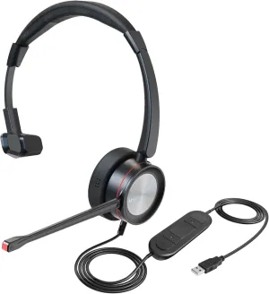 MKJ USB Headset with Microphone, Noise Canceling Computer Headset for Call Center & Office, PC Headphone for Teams, Zoom, Webex, Wired, Black