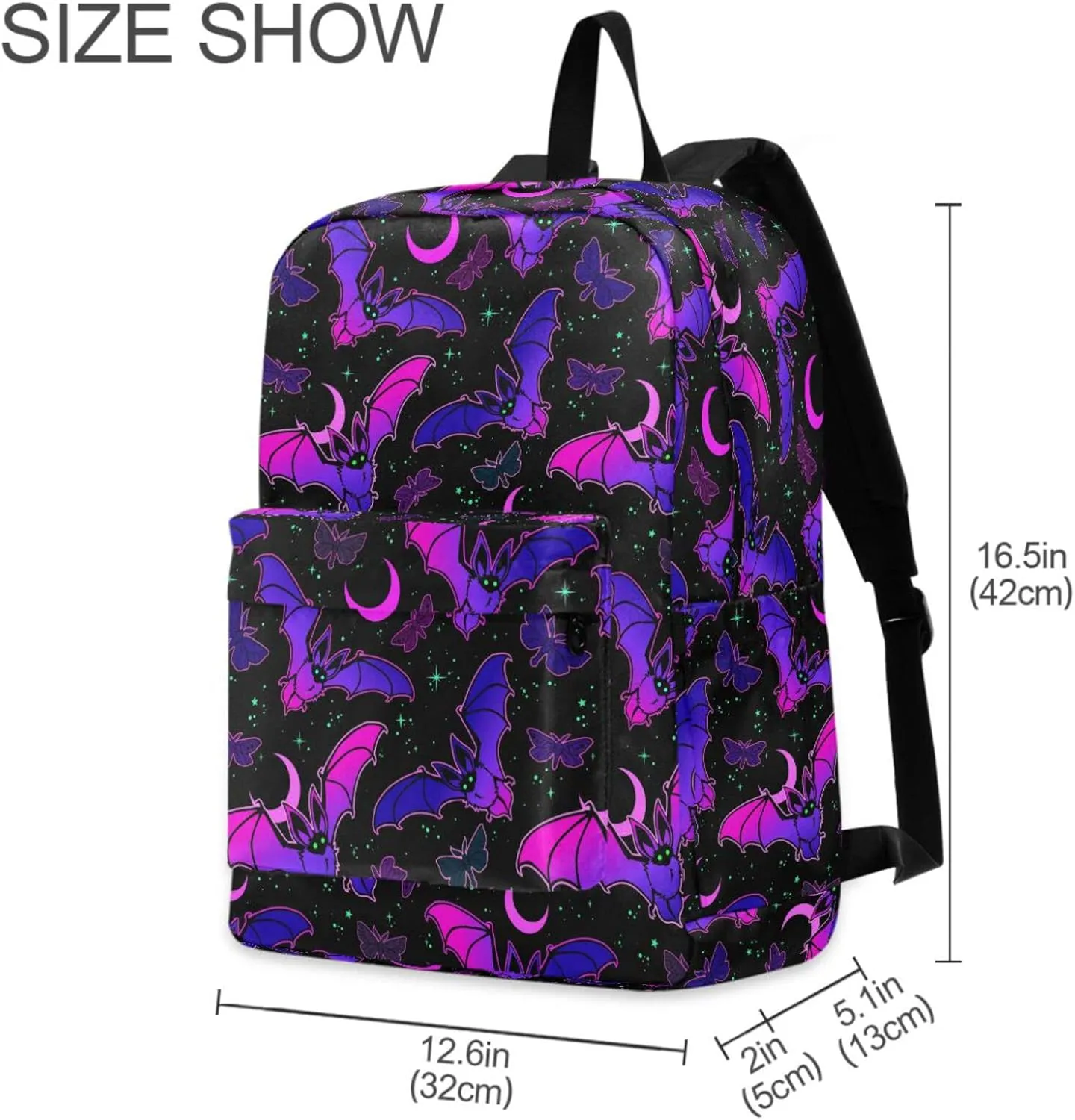 MNSRUU Student Backpack for School Purple Bat Gothic Laptop Backpack Aesthetic Girls Boys School Bookbags Casual Daypack Backpack Fits 15.6 Inch Laptop