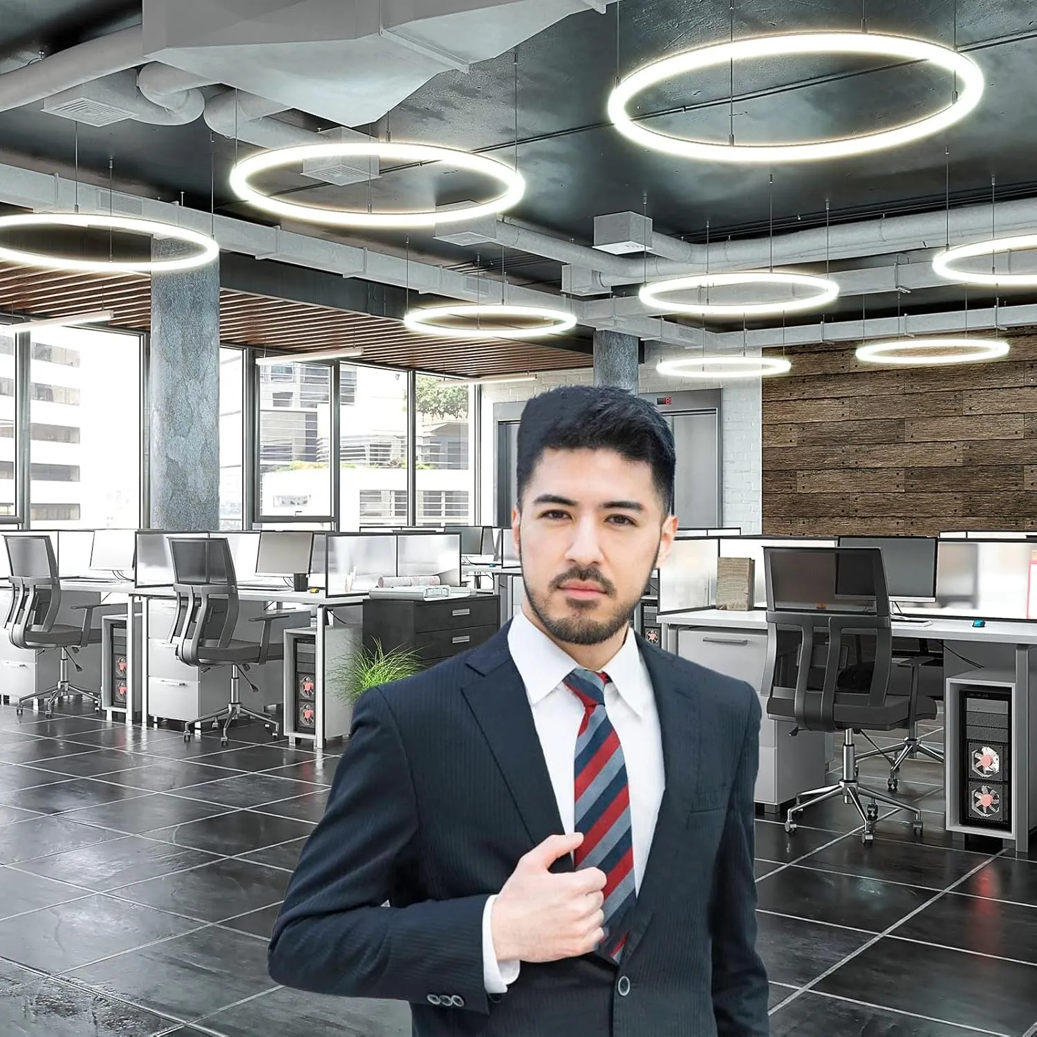 Modern Office Backdrop Video Conference Elegant Business Office Interior Brick Wall Virtual Photography Background Home Offices Live Video Zoom Calls Photoshoot Studio Background Props 8x6ft