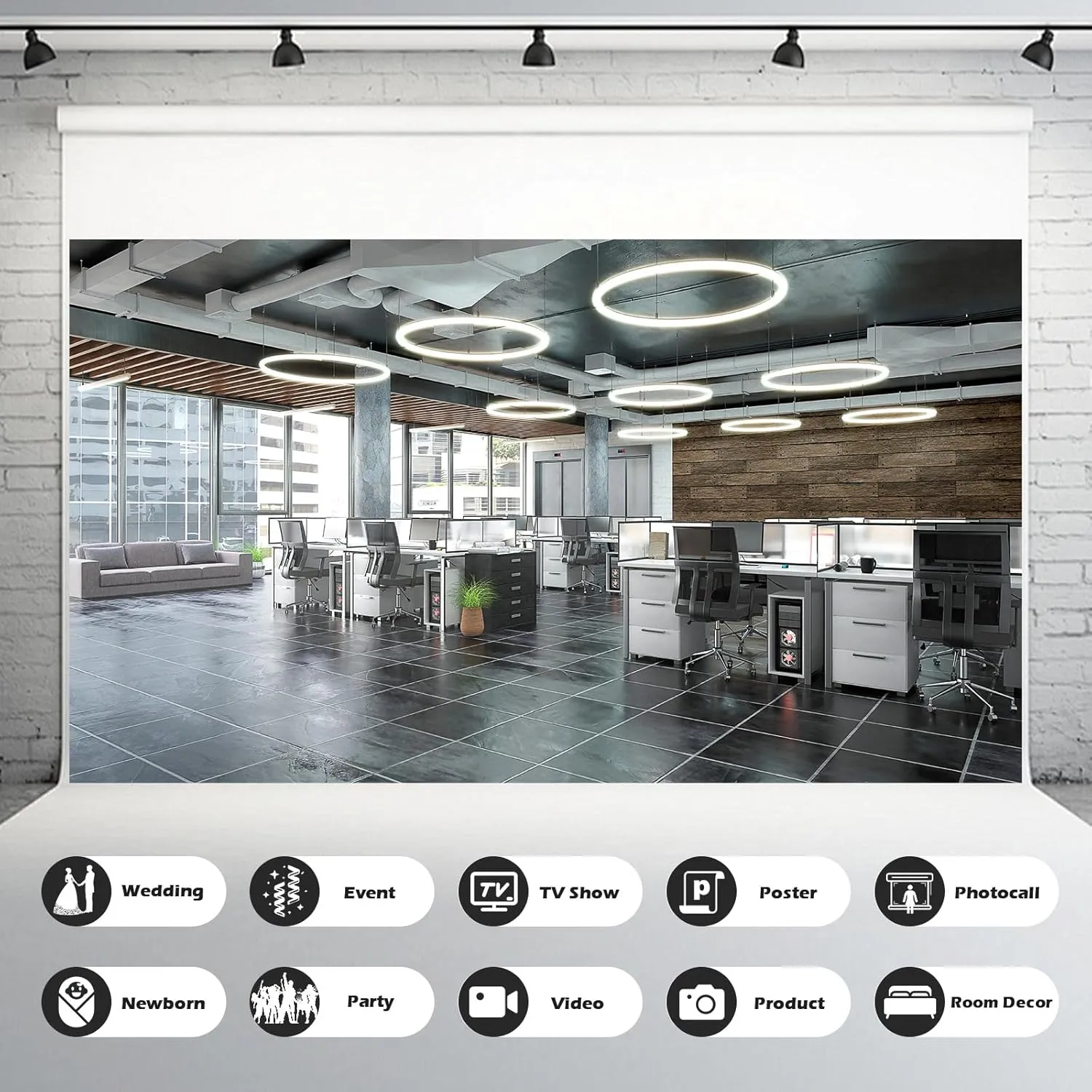 Modern Office Backdrop Video Conference Elegant Business Office Interior Brick Wall Virtual Photography Background Home Offices Live Video Zoom Calls Photoshoot Studio Background Props 8x6ft