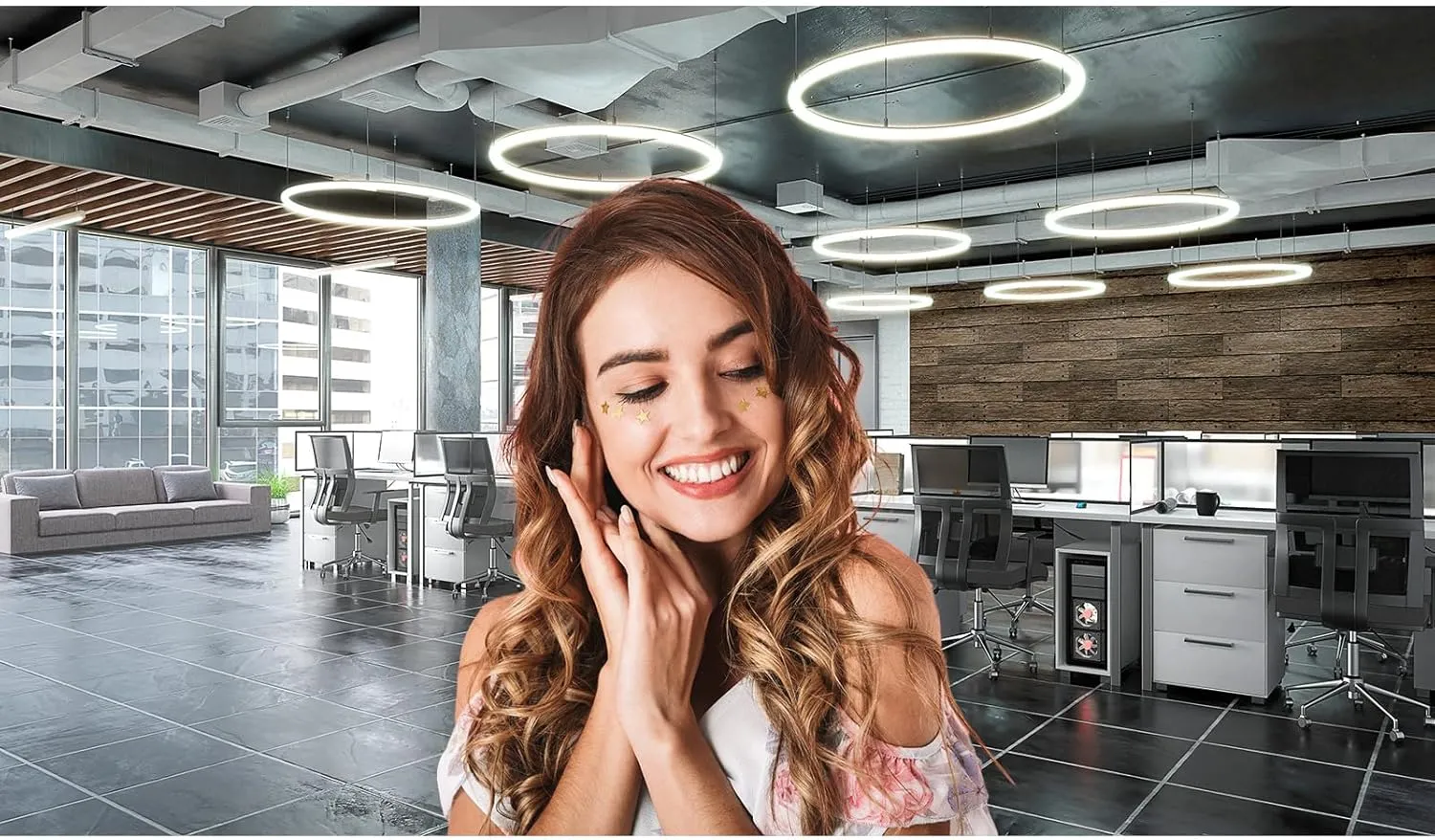 Modern Office Backdrop Video Conference Elegant Business Office Interior Brick Wall Virtual Photography Background Home Offices Live Video Zoom Calls Photoshoot Studio Background Props 8x6ft
