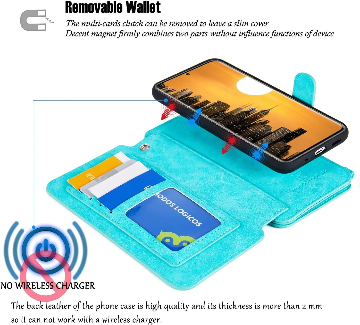 MODOS LOGICOS Case for Samsung Galaxy S20, [Detachable Wallet Folio][2 in 1][Zipper Cash Storage][Up to 14 Card Slots 1 Photo Window] PU Leather Purse with Removable Inner Magnetic TPU Case - Teal