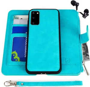 MODOS LOGICOS Case for Samsung Galaxy S20, [Detachable Wallet Folio][2 in 1][Zipper Cash Storage][Up to 14 Card Slots 1 Photo Window] PU Leather Purse with Removable Inner Magnetic TPU Case - Teal