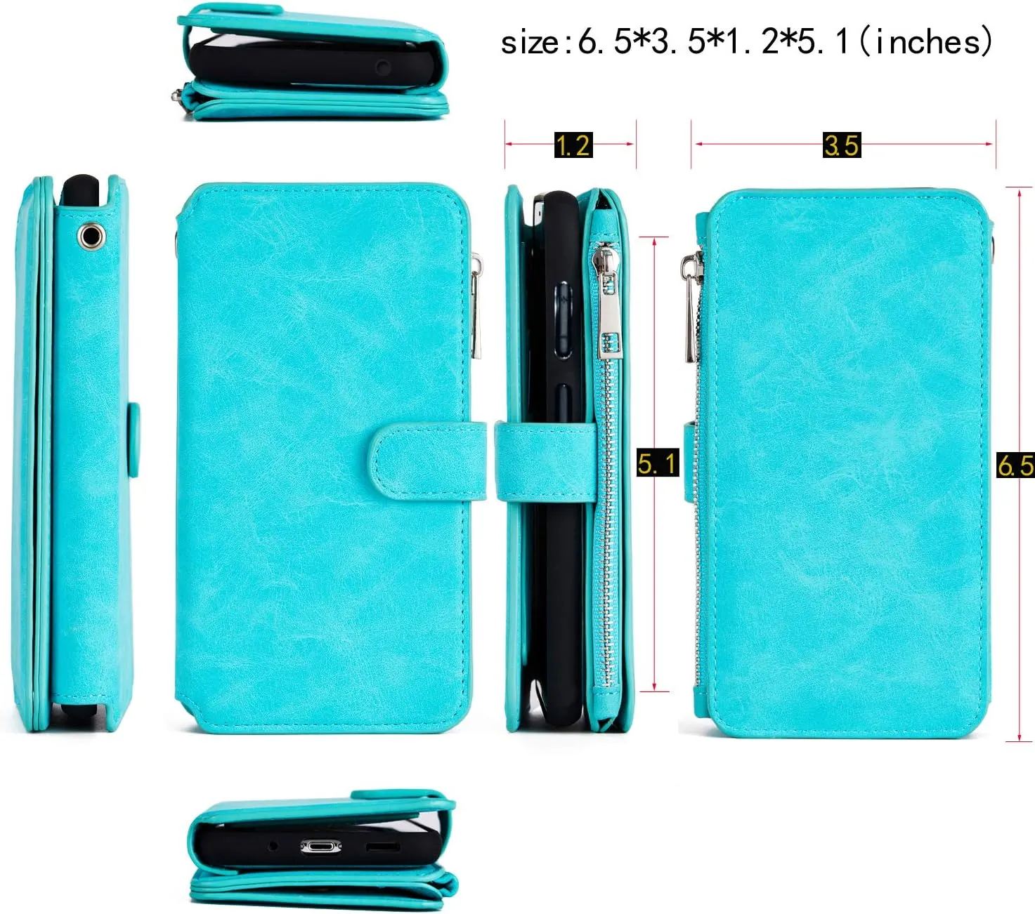 MODOS LOGICOS Case for Samsung Galaxy S20, [Detachable Wallet Folio][2 in 1][Zipper Cash Storage][Up to 14 Card Slots 1 Photo Window] PU Leather Purse with Removable Inner Magnetic TPU Case - Teal
