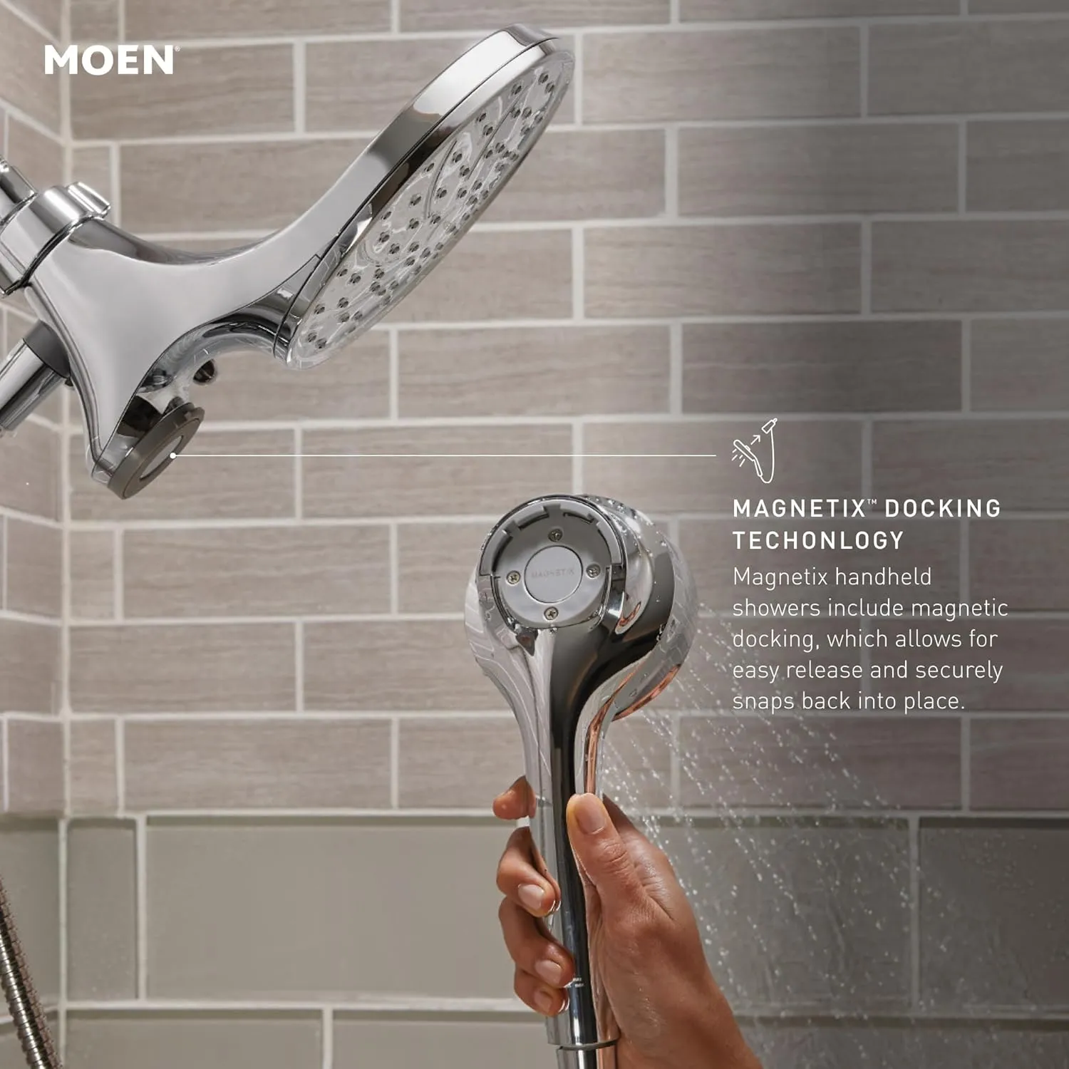 Moen 26100SRN Engage Magnetix 3.5-Inch Six-Function Handheld Showerhead with Magnetic Docking System, Spot Resist Brushed Nickel