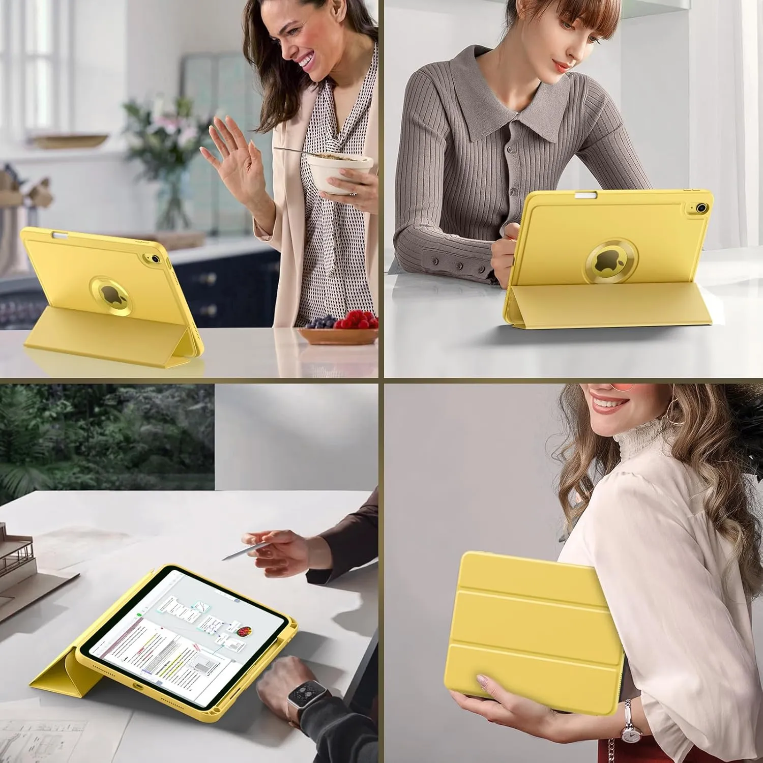 MoKo for iPad (A16) 11th Generation 2025 11-inch/10th Generation 10th 2022 10.9 inch Case with Pencil Holder, Smart Trifold iPad Case with Soft TPU Back Stand Cover, Auto Wake/Sleep,Light Yellow