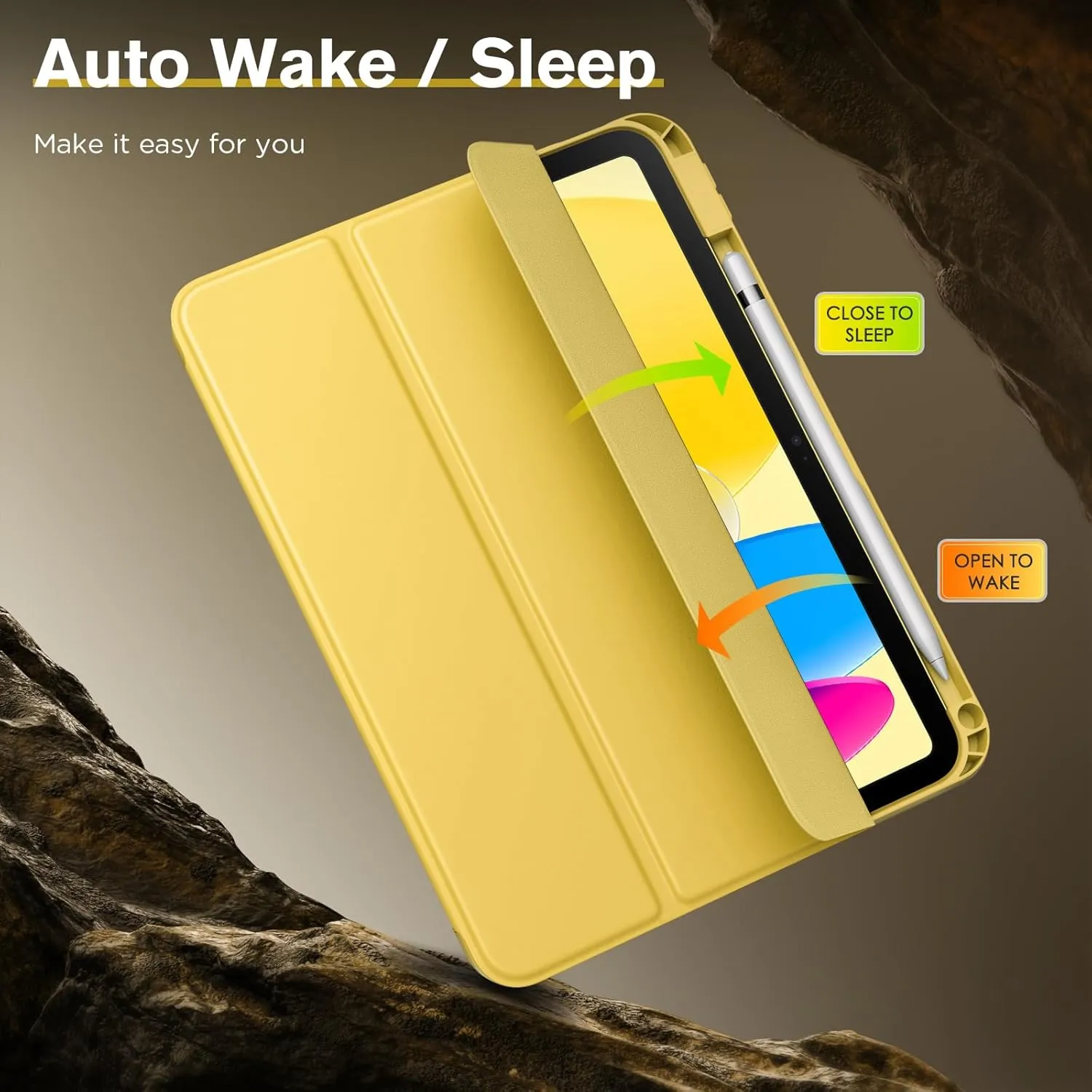 MoKo for iPad (A16) 11th Generation 2025 11-inch/10th Generation 10th 2022 10.9 inch Case with Pencil Holder, Smart Trifold iPad Case with Soft TPU Back Stand Cover, Auto Wake/Sleep,Light Yellow