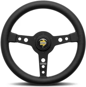 MOMO Motorsport Prototipo Street Steering Wheel,Black Leather Grip,Brushed Black Anodized Spoke,White Stitch,370mm - PRO37BK2B