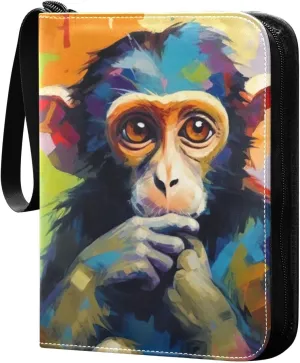 Monkey Painting Card Binder 4 Pockets, 400 Pockets Trading Card Binder Removable Card Albums Card Holder for Games, Sports, Football, Baseball Cards
