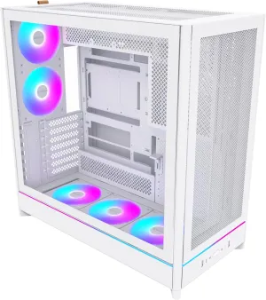 MONTECH HS01 PRO, ATX Mid-Tower PC Case, Gaming PC, High-Airflow, Reversible Layout, Mesh Front Panel, 5X ARGB PWM Fan Pre-Installed, Sink-in Design, Toolless Panels, White