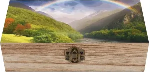 Mountain Valley with Rainbow Wooden Storage Box 2.3x3.9x7.9 Inch Gift Boxes Large Memory Box Wooden Decorative Box for Keepsakes Valuables Accessories
