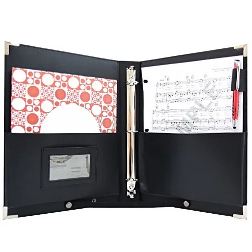 MSP PU Leather Sheet Music Holder | 9.5 x 12" - 3 Rings Choir Folder with Hand Strap for Musician - Medium Size (MSP-210)