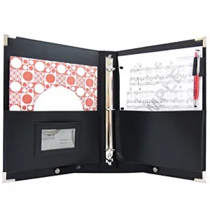 MSP PU Leather Sheet Music Holder | 9.5 x 12" - 3 Rings Choir Folder with Hand Strap for Musician - Medium Size (MSP-210)