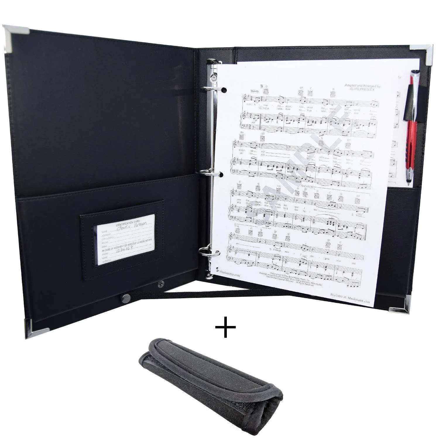 MSP PU Leather Sheet Music Holder | 9.5 x 12" - 3 Rings Choir Folder with Hand Strap for Musician - Medium Size (MSP-210)