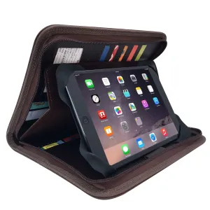 MSP Universal Zippered Padfolio/Professional Organizer for up to 8" Tablet Holder, 5 Cards & I.D Slots in Rich Brown PU Leather (105-Brown)
