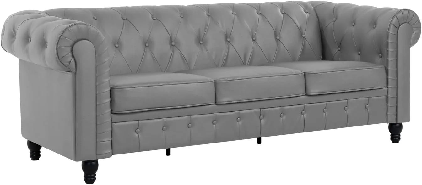 Naomi Home Chesterfield Accent Chair and Loveseat Set, Stylish Tufted Leather Couch and Chair for Living Room or Bedroom Furniture, Modern Design Gray/PU/Sofa