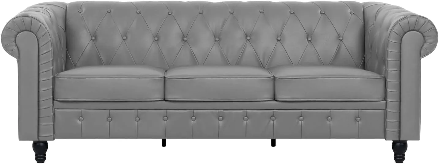 Naomi Home Chesterfield Accent Chair and Loveseat Set, Stylish Tufted Leather Couch and Chair for Living Room or Bedroom Furniture, Modern Design Gray/PU/Sofa