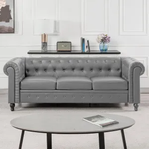 Naomi Home Chesterfield Accent Chair and Loveseat Set, Stylish Tufted Leather Couch and Chair for Living Room or Bedroom Furniture, Modern Design Gray/PU/Sofa