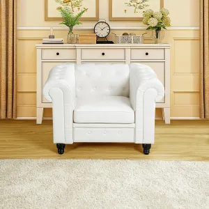Naomi Home Chesterfield Accent Chair Only Living Room Chair Juegos Leather Couch Sofa for Bedroom Modern Chesterfield Tufted Leather Sofas for Living Room Off White Sofa