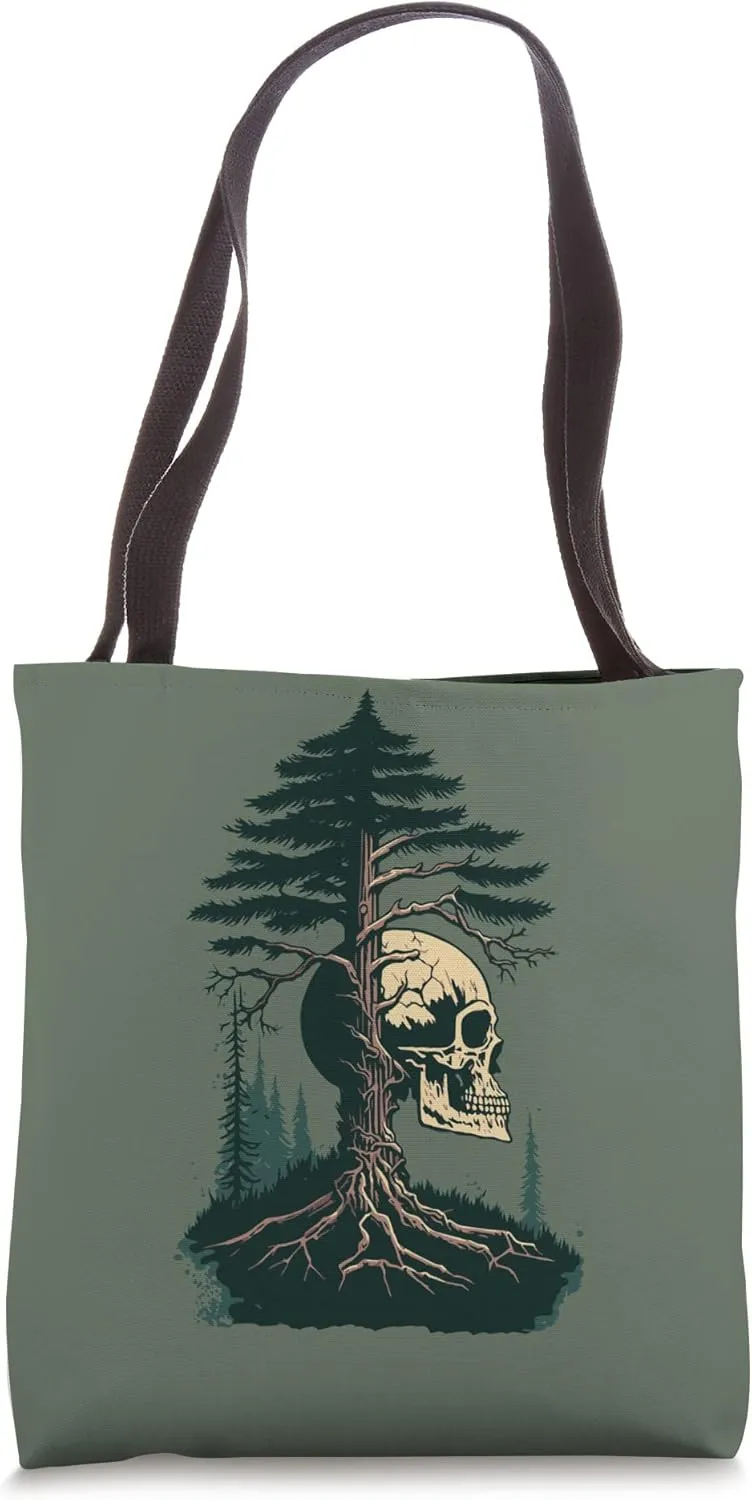 Nature Skull Illustration Distressed Trees & Roost Outdoors Tote Bag