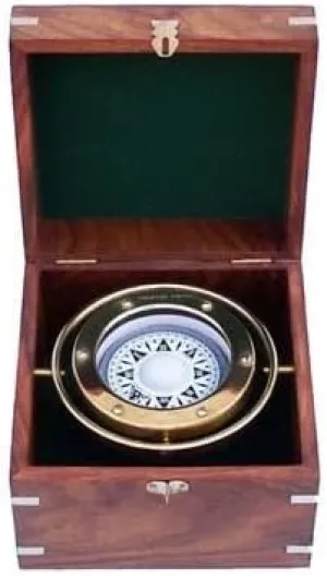 nauticalshoppee Antique Brass 6" Gimbal Compass with Wooden Case – Vintage Nautical Maritime, Functional Navigation Tool for Hiking, Camping and Travel Use