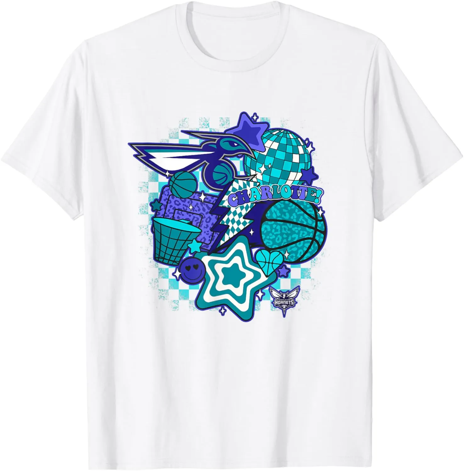 NBA Charlotte Hornets Psychedelic Basketball Collage T-Shirt