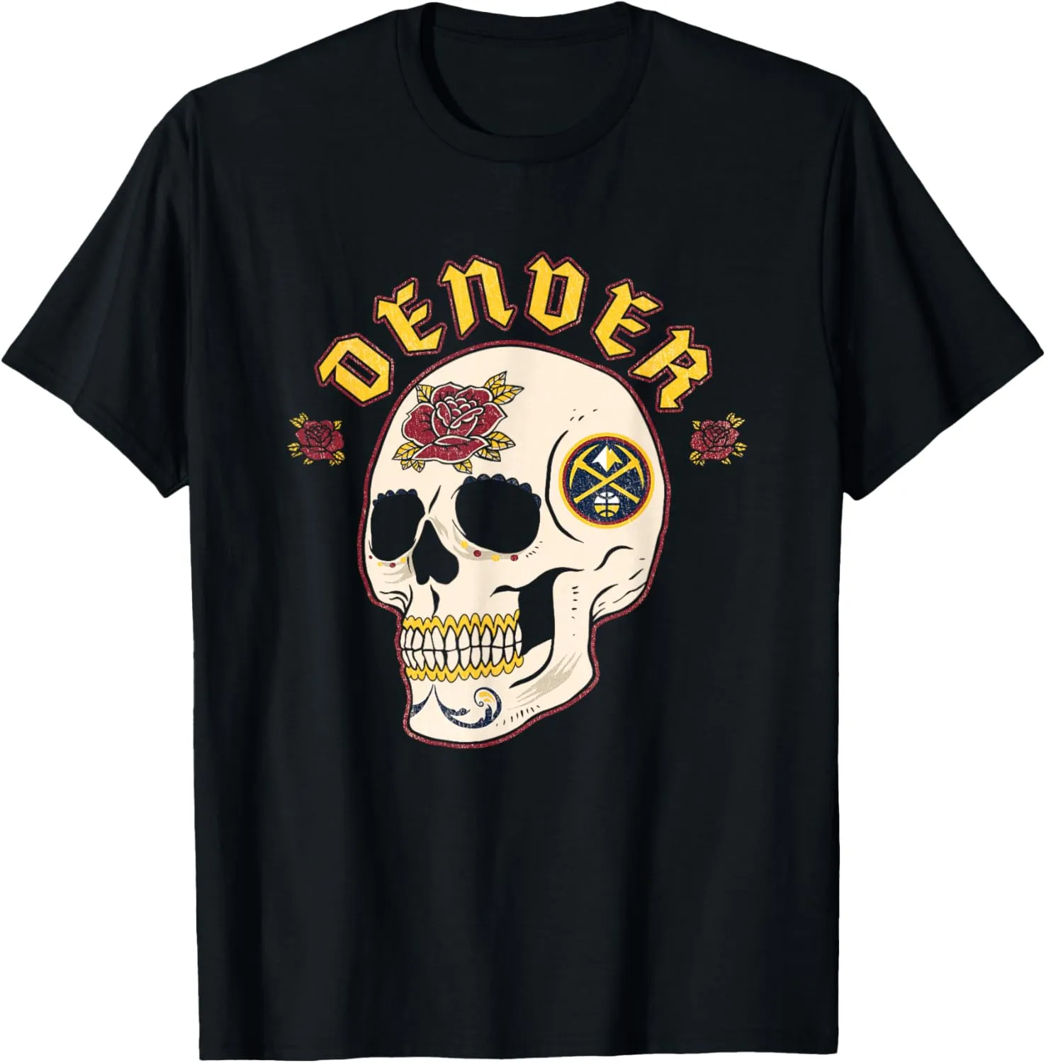 NBA Denver Nuggets Halloween Floral Skull T-Shirt