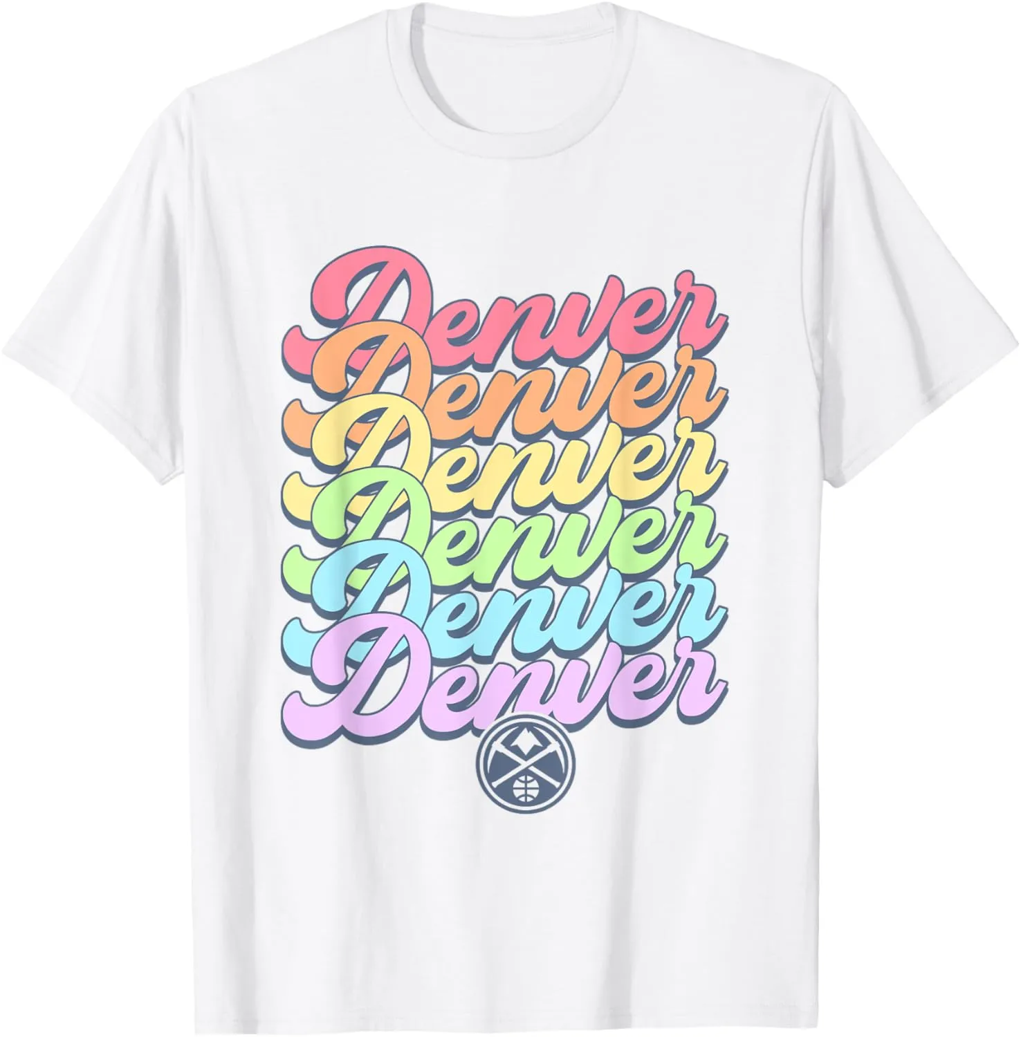 NBA Denver Nuggets Pastel Rainbow Pride Stack T-Shirt