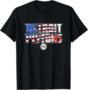 NBA Detroit Pistons American Flag Distressed Paint Spill T-Shirt