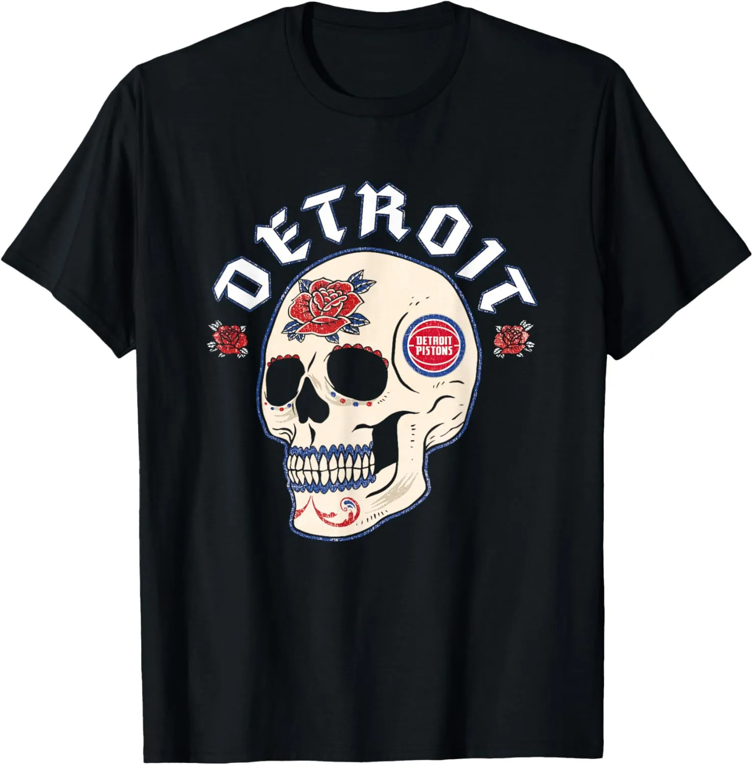 NBA Detroit Pistons Halloween Floral Skull T-Shirt