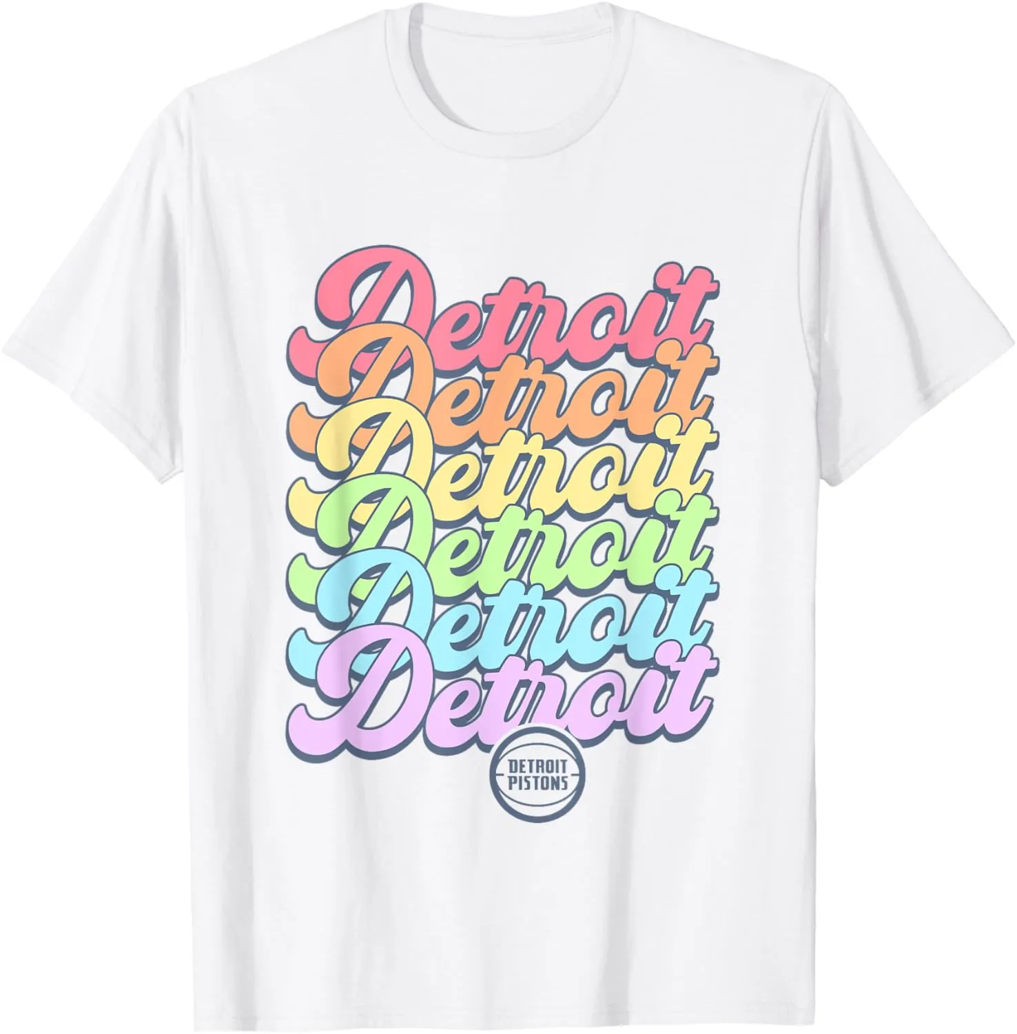 NBA Detroit Pistons Pastel Rainbow Pride Stack T-Shirt