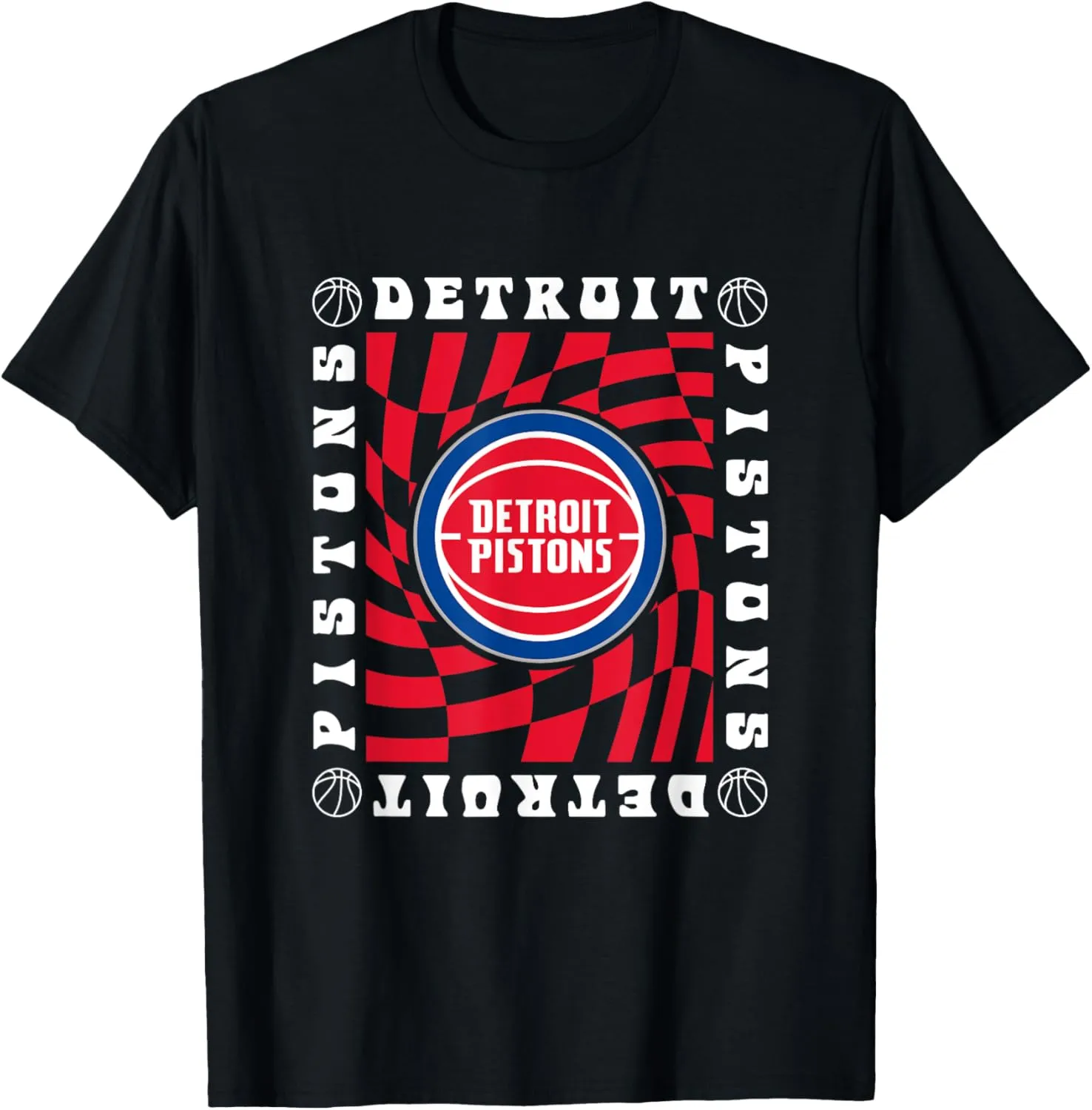 NBA Detroit Pistons Retro Checkerboard Wave T-Shirt