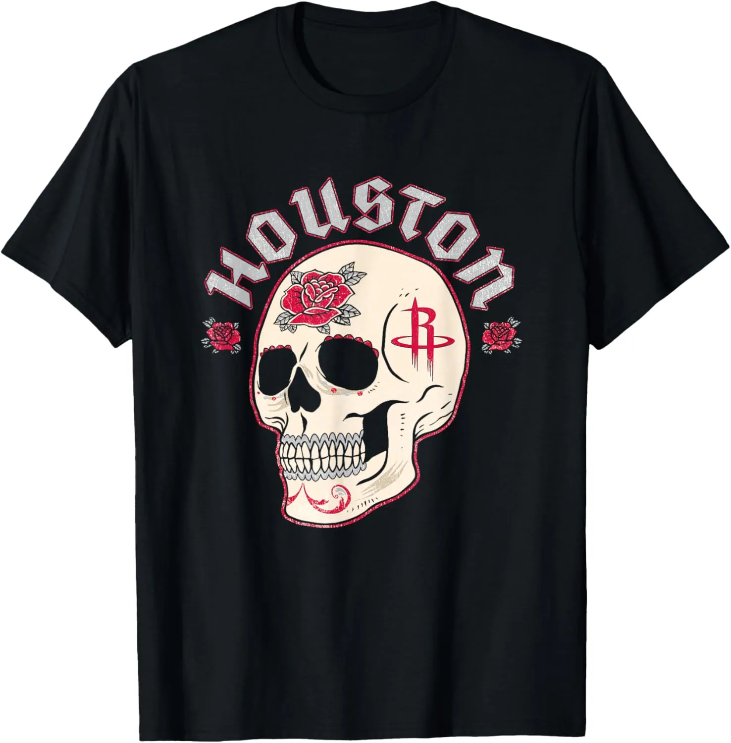 NBA Houston Rockets Halloween Floral Skull T-Shirt