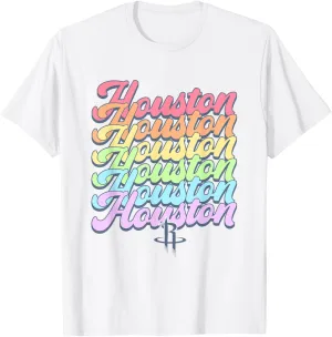 NBA Houston Rockets Pastel Rainbow Pride Stack T-Shirt