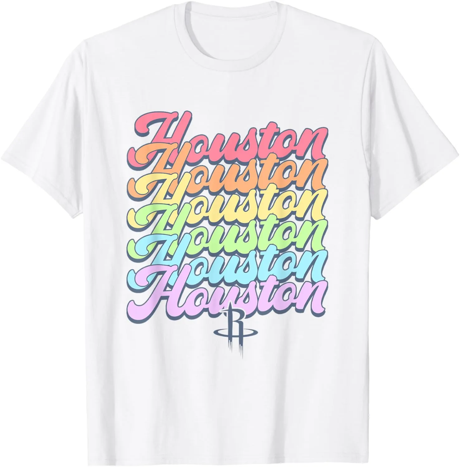 NBA Houston Rockets Pastel Rainbow Pride Stack T-Shirt
