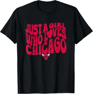 NBA Just A Girl Who Loves Chicago Retro Bulls Wave Logo T-Shirt