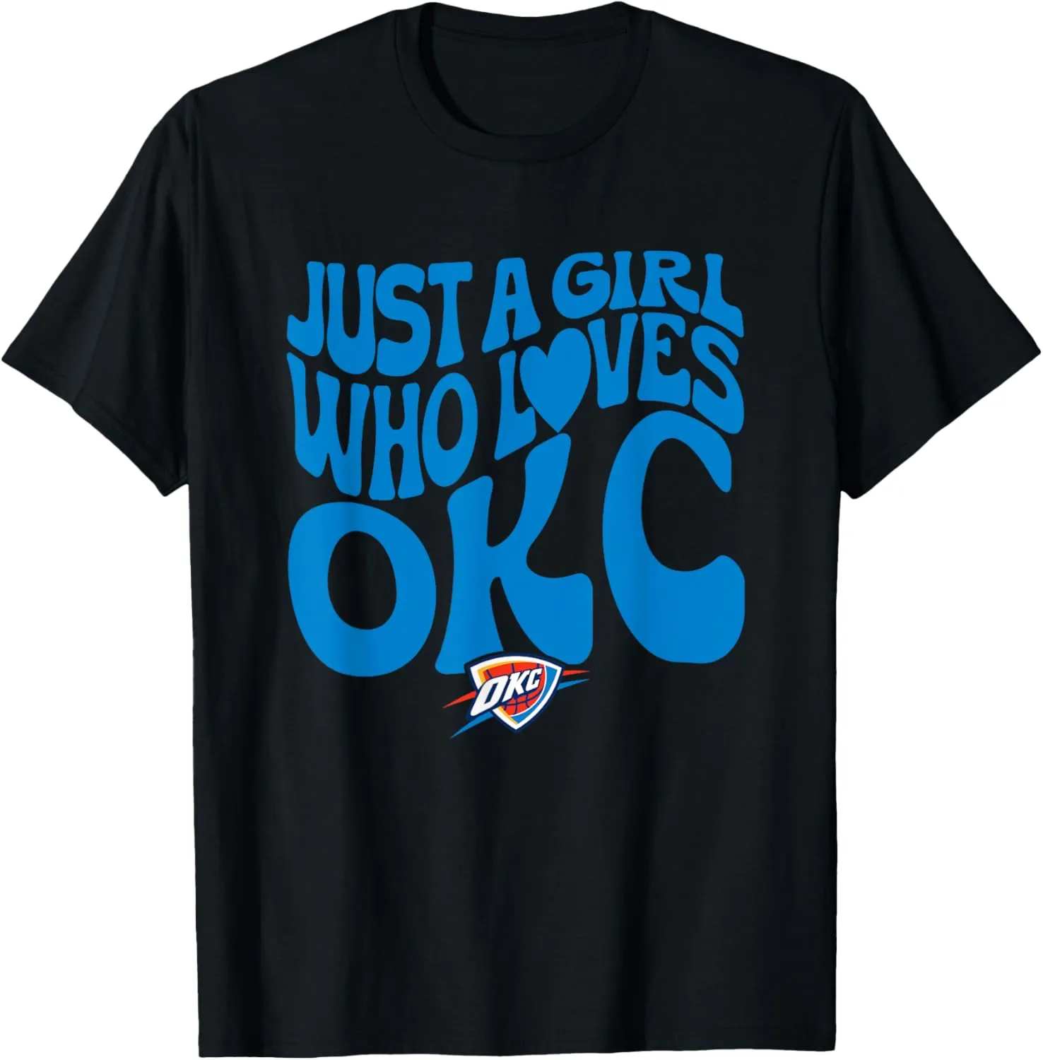 NBA Just A Girl Who Loves OKC Blue Wavy Logo T-Shirt