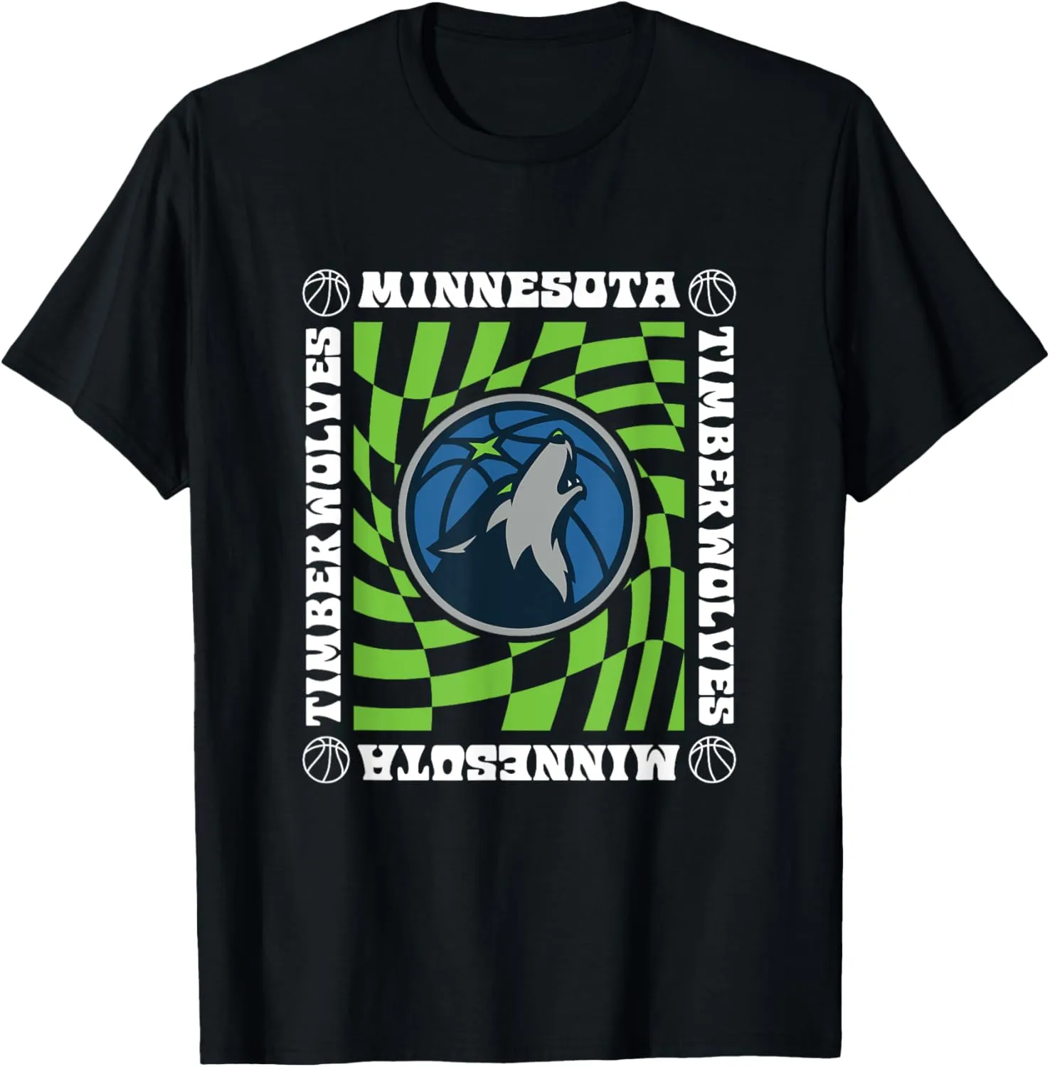 NBA Minnesota Timberwolves Retro Checkerboard Wave T-Shirt