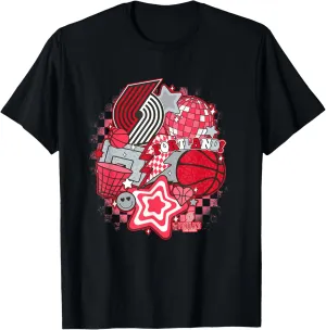 NBA Portland Trail Blazers Psychedelic Basketball Collage T-Shirt
