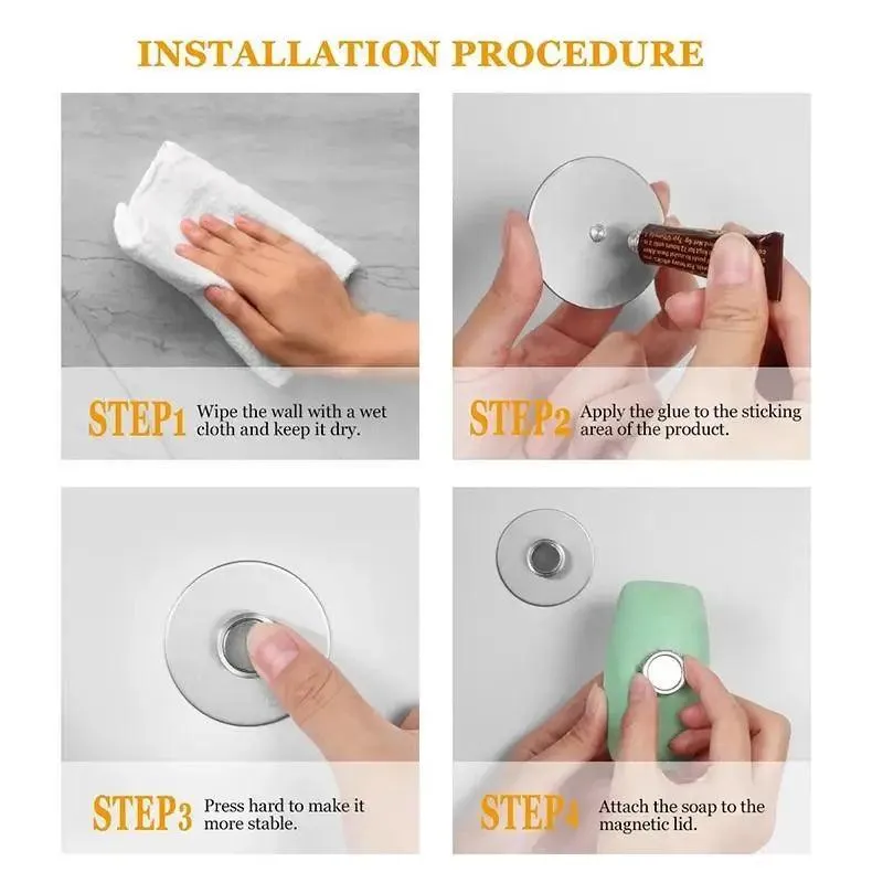 New 1PC Magnetic Soap Holder Tool Free Rustproof Sponge Holder Dish Holder Soap Dish For Bathroom Lavatory Home Soap Dish Suction Strongly Magnetic soap Holder Rustproof Stainless Soap Holder for Bathroom and Kitchen