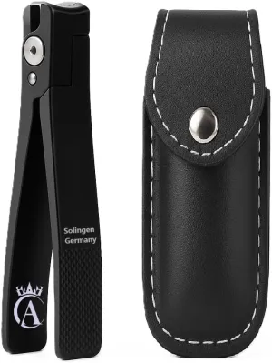 New Apexay Professional Nail Clipper – Surgical Stainless Steel | Travel-Size Manicure & Pedicure Tool in Genuine Leather Case | Ethically Made in Solingen, Germany. (Black)