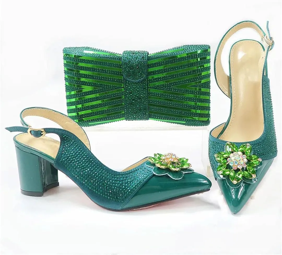 Nigerian Gold Wedding Shoes and Bag Set Italian Design Rhinestone Women's High Heels and Party Bag Set