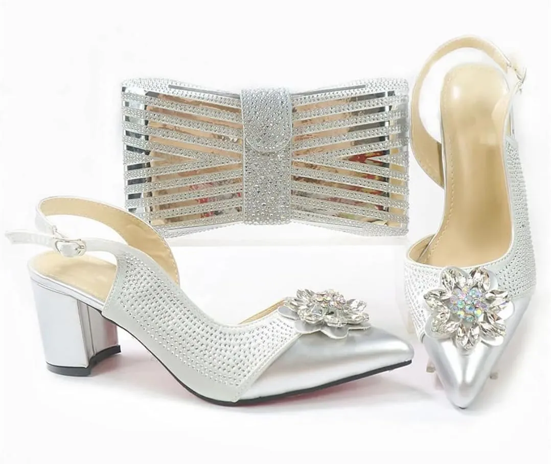 Nigerian Gold Wedding Shoes and Bag Set Italian Design Rhinestone Women's High Heels and Party Bag Set
