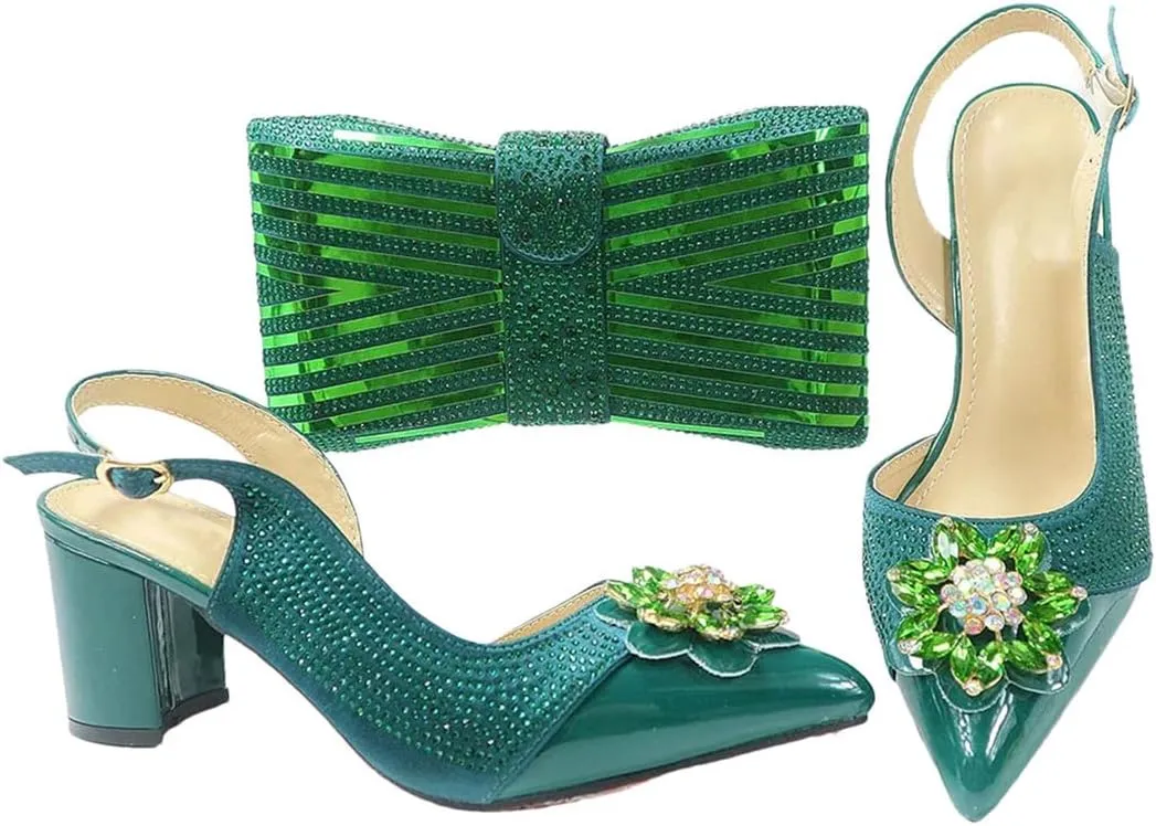 Nigerian Gold Wedding Shoes and Bag Set Italian Design Rhinestone Women's High Heels and Party Bag Set