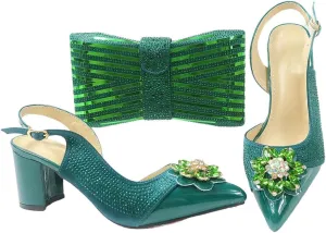 Nigerian Gold Wedding Shoes and Bag Set Italian Design Rhinestone Women's High Heels and Party Bag Set