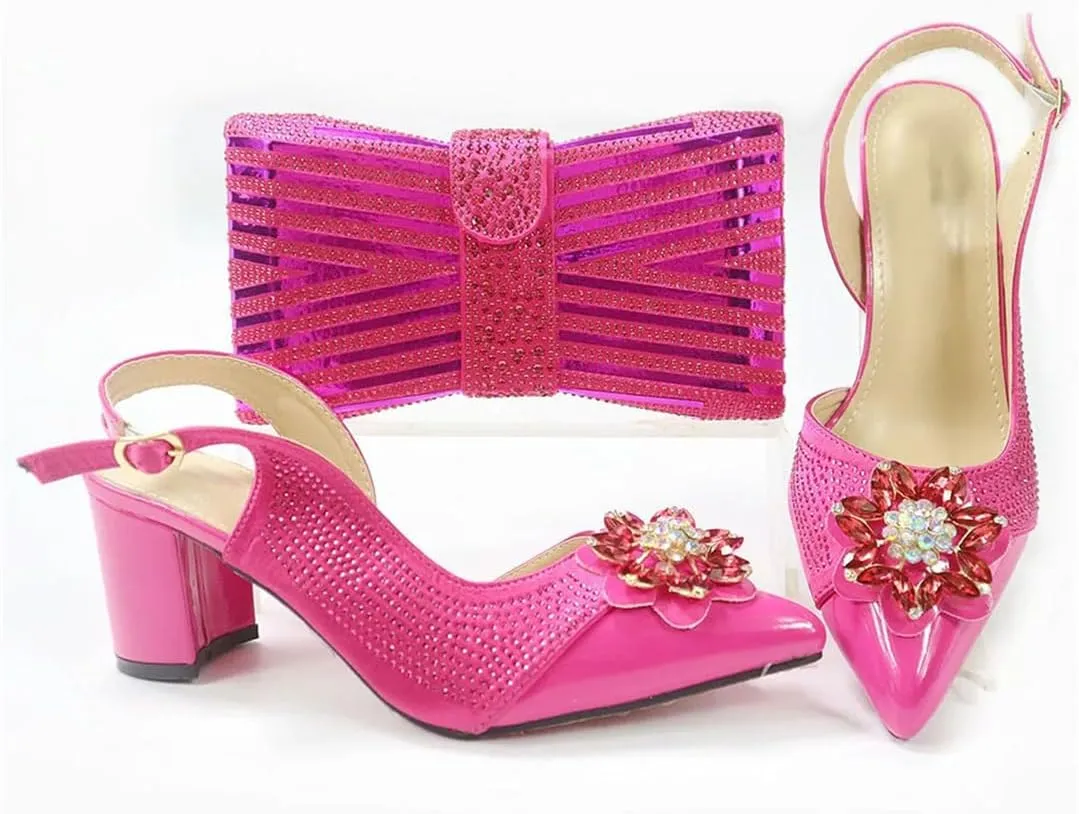 Nigerian Gold Wedding Shoes and Bag Set Italian Design Rhinestone Women's High Heels and Party Bag Set