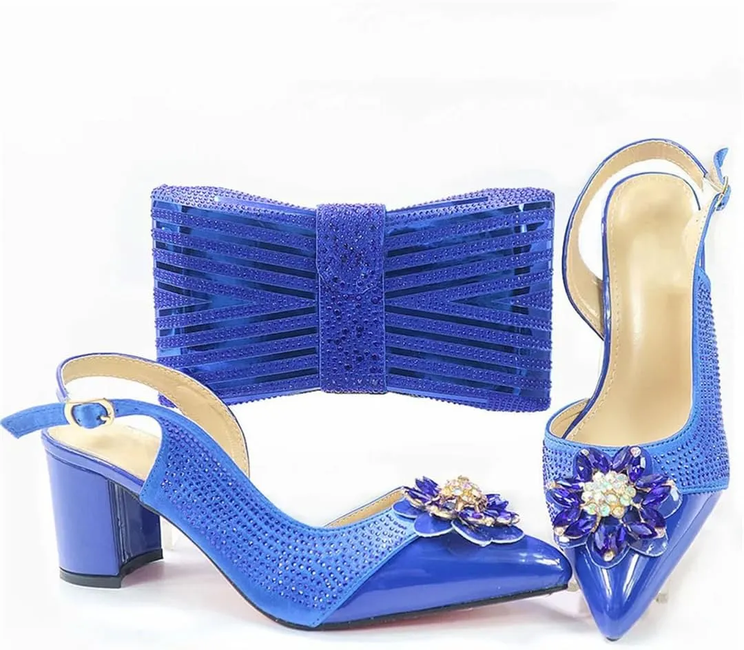 Nigerian Gold Wedding Shoes and Bag Set Italian Design Rhinestone Women's High Heels and Party Bag Set
