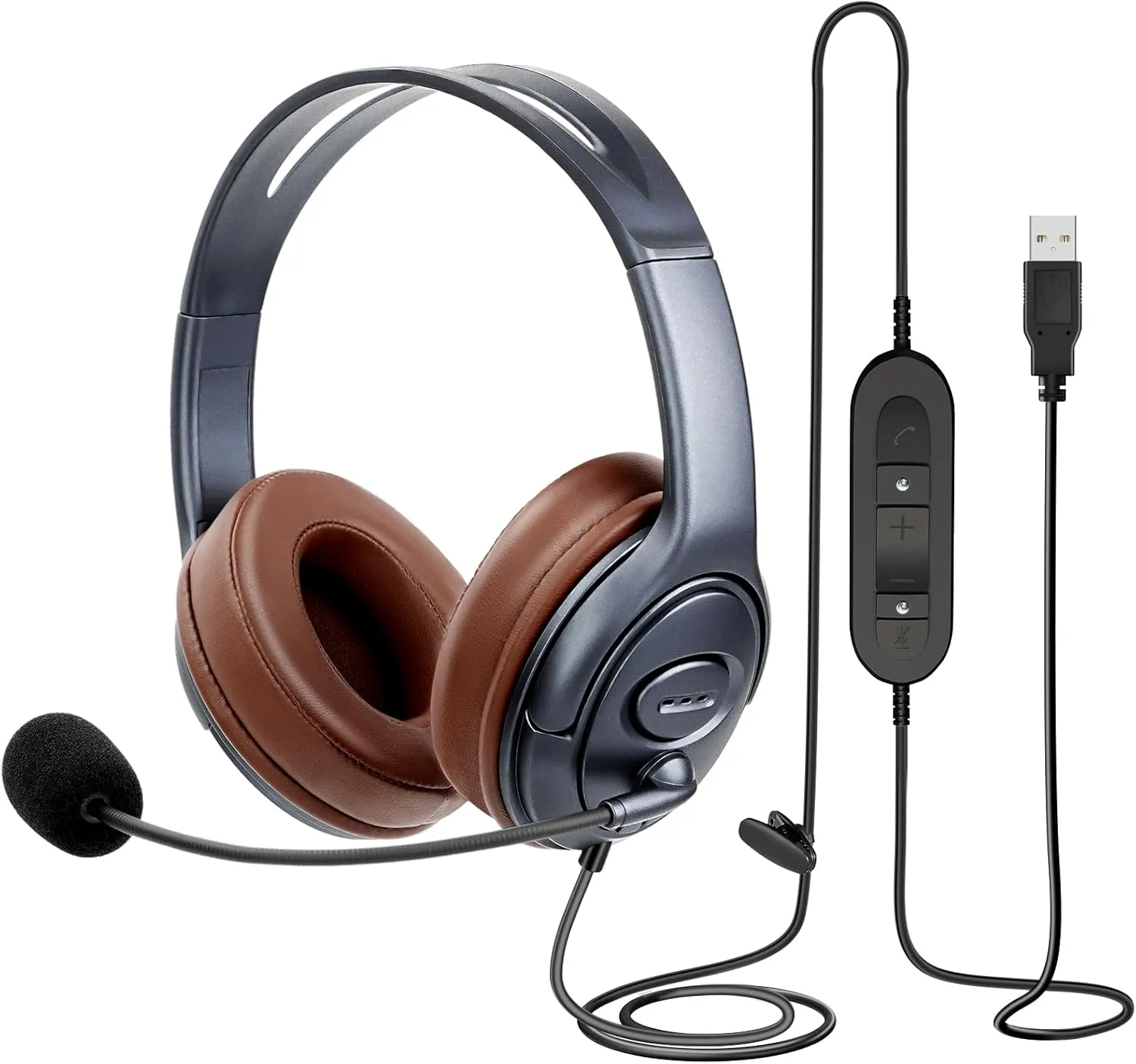 Noise Canceling USB Headphones with Microphone & in-Line Controls for Dragon Dictation, Over Ear PC Headphones for Office Work from Home Skype Teams Zoom Meeting WebEx Softphone