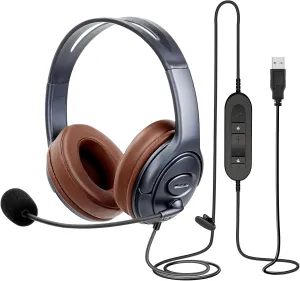 Noise Canceling USB Headphones with Microphone & in-Line Controls for Dragon Dictation, Over Ear PC Headphones for Office Work from Home Skype Teams Zoom Meeting WebEx Softphone